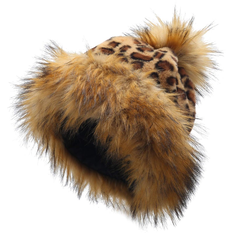 LA CARRIE Women's Faux Fur Hat Russian Cossack Pompom Cap for Winter Ski Snow(Leopard) - Image 1
