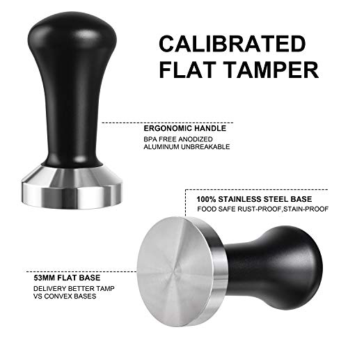 SANTOW 53mm Espresso Tamper, SANTOW Barista Coffee Tamper with Flat Stainless Steel Base – Professional Espresso Hand Tamper - Image 2
