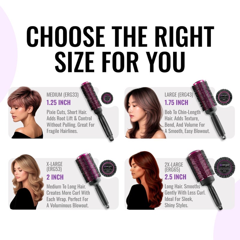 ERGO Super Gentle Round Hair Brush for Blow Out - Salon Quality Salon Brushes for Women - Volumizing Blowout Brush - Wet & Dry Use - ERG43: 1.75 - Image 2