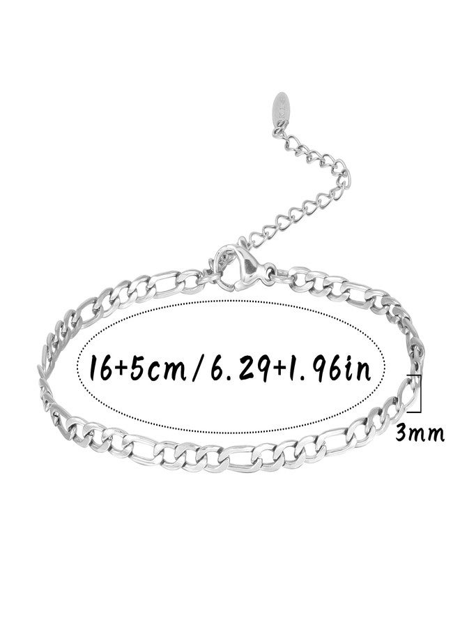 MILAKOO 2Pcs Beaded Bracelets for Women Bohemian Handmade Minimalist Jewerly Gifts Silver Figaro Chain Link Bracelet - Image 5