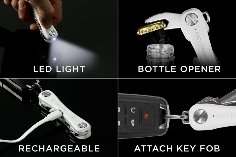 key smart KeySmart Pro - حامل مفاتيح ذكي مدمج مع مصباح LED وبلوتوث Tile، منظم مفاتيح EDC، يعلق مفتاح السيارة، أدوات صغيرة وإكسسوارات أخرى (حتى 10 مفاتيح، أبيض) - تم إيقافه - Image 5