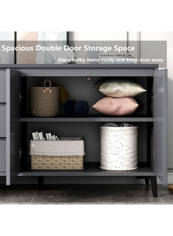 هيكسدريم ركن القهوة، خزانة جانبية ببابين و3 أدراج، خزانة تخزين متعددة الوظائف، مناسبة للمطبخ وغرفة المعيشة وغرفة الطعام وغرفة النوم - Image 4