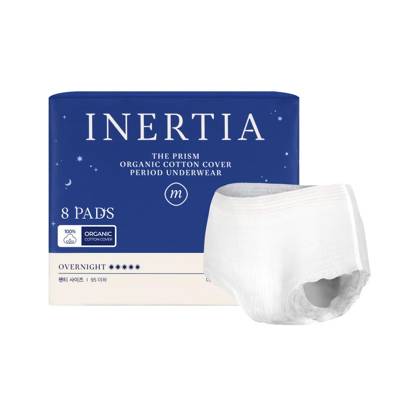 INERTIA Overnight Disposable Underwear â€“ 100% Organic Cotton Cover with Dual Leak Locker Protection | Secure & Comfortable Fit, Unscented, Hypoallergenic, Postpartum Essentials (Size M, 8 Count) - Image 1
