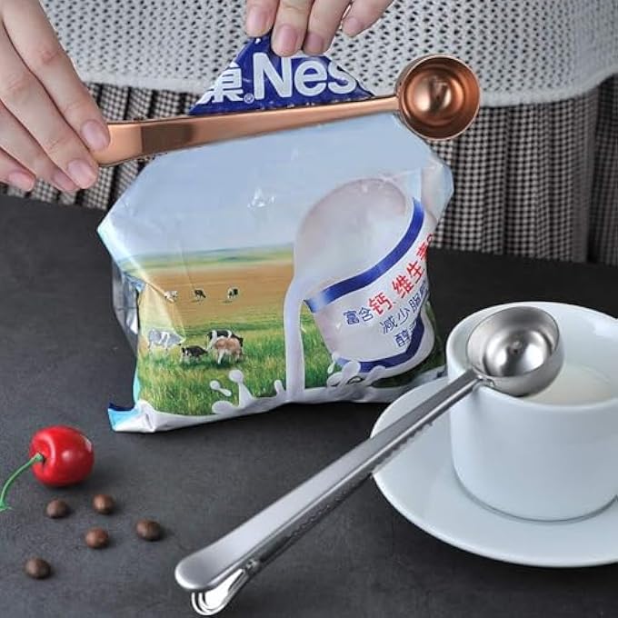 ريحني مغرفة قهوة بملعقة من الفولاذ المقاوم للصدأ ملعقة قياس قهوة مطحونة لحبوب القهوة شاي بودرة الحليب السكر الشوفان والشاي السائب سيلفر روز جولد - Image 5