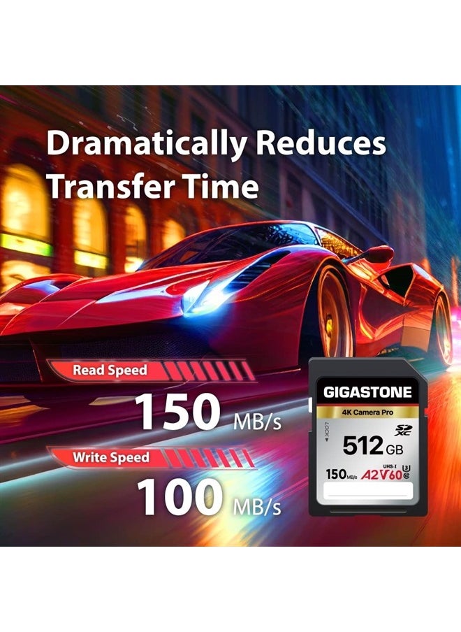 Gigastone - 512GB SD Card, 4K Camera Pro, A2 V60 SDXC Memory Card High Speed 4K Ultra HD UHD Video Compatible with Canon Nikon Sony Pentax Kodak Olympus Panasonic Digital Camera, with 1 Mini case - Image 1