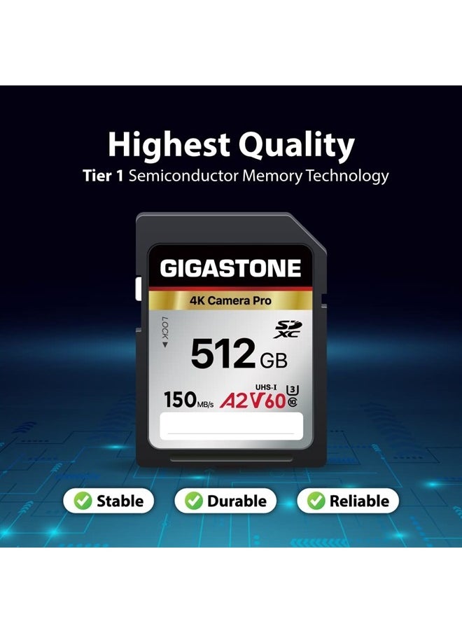 Gigastone - 512GB SD Card, 4K Camera Pro, A2 V60 SDXC Memory Card High Speed 4K Ultra HD UHD Video Compatible with Canon Nikon Sony Pentax Kodak Olympus Panasonic Digital Camera, with 1 Mini case - Image 1