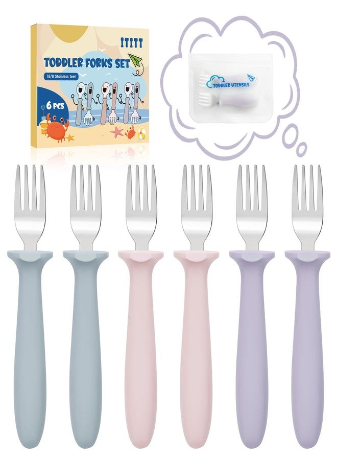 ITITT 6 PCS Toddler Forks Set - Baby Forks with Silicone Handle Children Food Grade 18/8 Stainless Steel Toddler Utensils Set for Self Feeding Kids Silverware Set Safe Anti-Choke Design Dishwasher Safe - Image 1