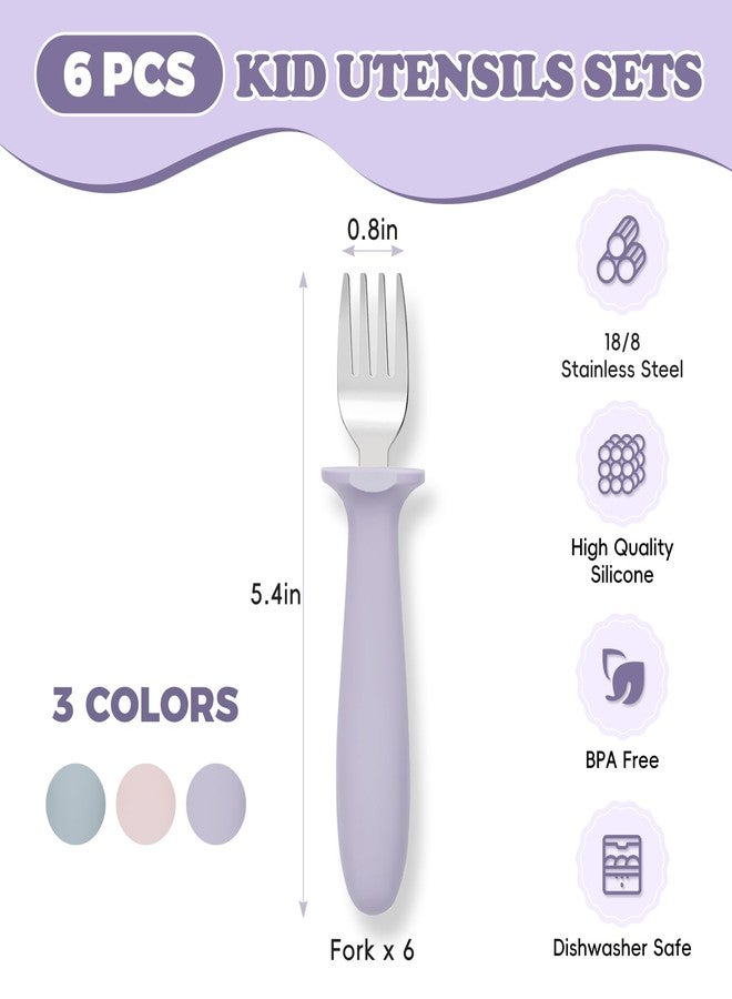 ITITT 6 PCS Toddler Forks Set - Baby Forks with Silicone Handle Children Food Grade 18/8 Stainless Steel Toddler Utensils Set for Self Feeding Kids Silverware Set Safe Anti-Choke Design Dishwasher Safe - Image 2