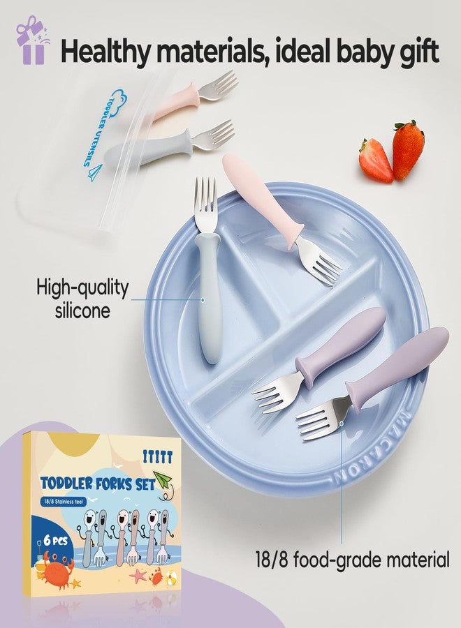 ITITT 6 PCS Toddler Forks Set - Baby Forks with Silicone Handle Children Food Grade 18/8 Stainless Steel Toddler Utensils Set for Self Feeding Kids Silverware Set Safe Anti-Choke Design Dishwasher Safe - Image 5