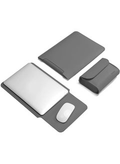 Excefore Laptop Sleeve Bag Protective Laptop Sleeve Compatible With Macbook 12 Inch Polyester Vertical Case With Pocket Pu Bag With Small Case Gray  - Image 1