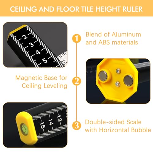 SAMIQU 2Pcs Ceiling and Floor Tile Ruler - Leveling Ruler with Magnetic Base, Gradienter Horizontals Line Leveling Tool (Black) - Image 5