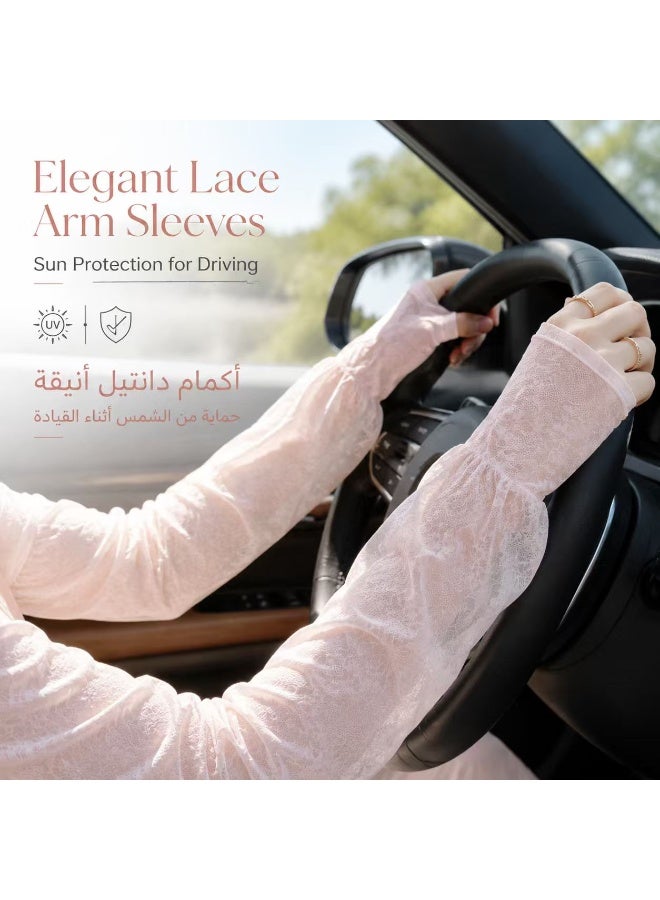 2 Pairs Women Lace Ice Silk Sun Protection Arm Sleeves – Cooling UV Protection Fingerless Gloves, Lightweight Breathable Summer Arm Covers for Driving, Outdoor & Daily Wear - Image 2