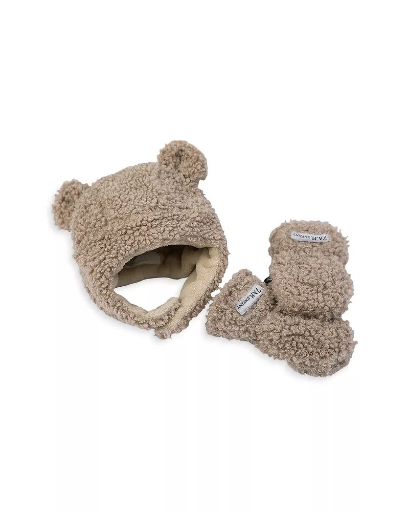 7 A.M 7AM Baby Hat Mittens Set Unisex Fleece Lined Hat Mittens for Newborn Waterproof Soft Warm Baby Winter Hat Gloves Set Soft Fluffy Vegan Hat Mittens Cub Set Teddy 06M - Image 2