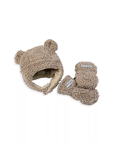 7 A.M 7AM Baby Hat Mittens Set Unisex Fleece Lined Hat Mittens for Newborn Waterproof Soft Warm Baby Winter Hat Gloves Set Soft Fluffy Vegan Hat Mittens Cub Set Teddy 06M - Image 1