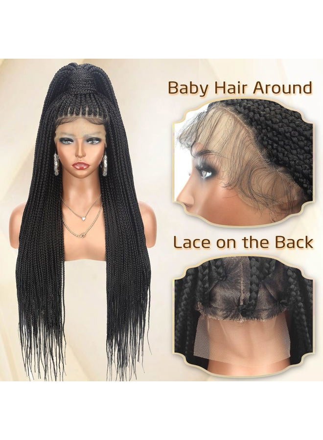 Alebery 36" Full Lace Knotless Box Braided Wigs for Black Women Twisted Braids Lace Synthetic Frontal Black Cornrow Wig with Baby Hair, Lightweight (1B) - Image 4