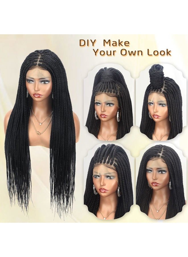 Alebery 36" Full Lace Knotless Box Braided Wigs for Black Women Twisted Braids Lace Synthetic Frontal Black Cornrow Wig with Baby Hair, Lightweight (1B) - Image 2