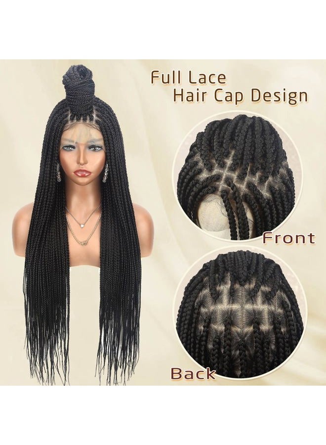 Alebery 36" Full Lace Knotless Box Braided Wigs for Black Women Twisted Braids Lace Synthetic Frontal Black Cornrow Wig with Baby Hair, Lightweight (1B) - Image 3