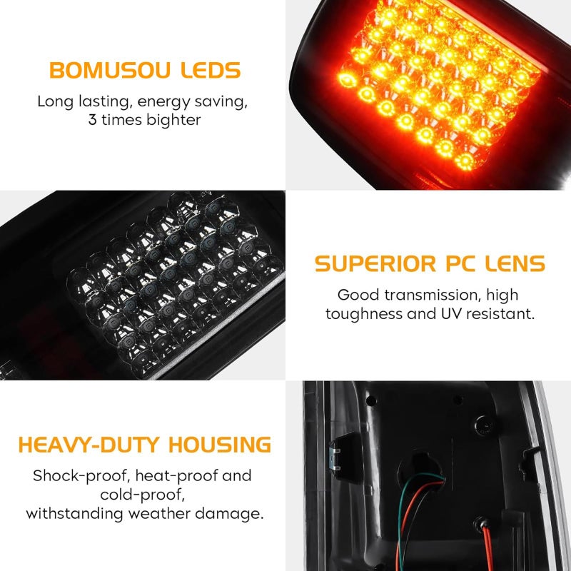 Bomusou LED Tail Light Assembly + 3rd Brake Light Fit for Dodge Ram 1500/2500/3500 2009-2018, for Dodge Ram 1500 Classic 2019 [Fit Factory Halogen Model, Not Fit Factory LED], Smoke Lens 3 PCS - Image 3