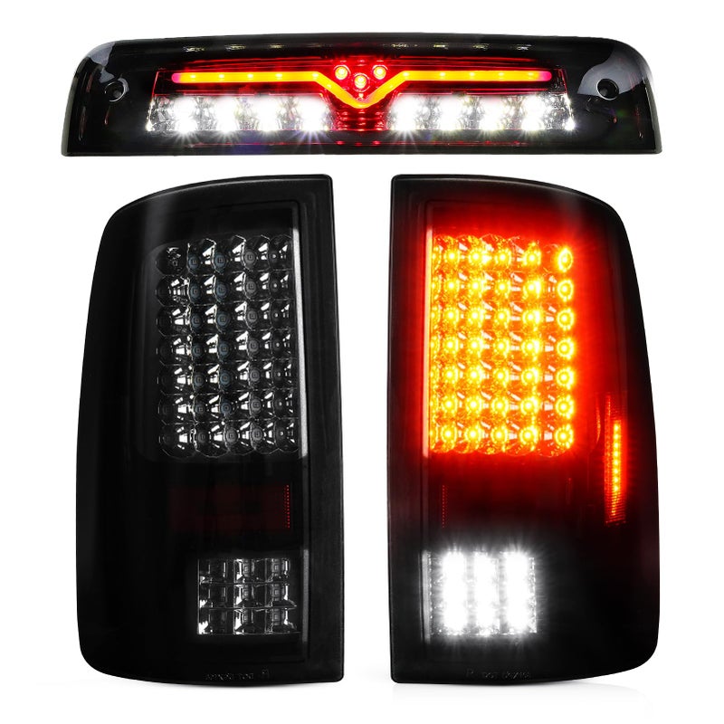 Bomusou LED Tail Light Assembly + 3rd Brake Light Fit for Dodge Ram 1500/2500/3500 2009-2018, for Dodge Ram 1500 Classic 2019 [Fit Factory Halogen Model, Not Fit Factory LED], Smoke Lens 3 PCS - Image 1