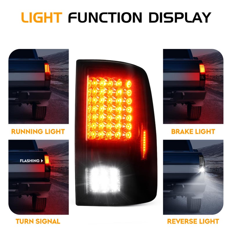 Bomusou LED Tail Light Assembly + 3rd Brake Light Fit for Dodge Ram 1500/2500/3500 2009-2018, for Dodge Ram 1500 Classic 2019 [Fit Factory Halogen Model, Not Fit Factory LED], Smoke Lens 3 PCS - Image 2