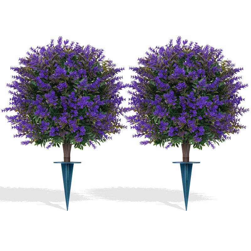 Grooy Artificial Lavender Topiary Ball for Outdoors, Set of 2 Boxwood Plant Tree with Spike, Fake Shrubs UV Resistant Faux Plants for Indoor Outdoor Decor - Image 1