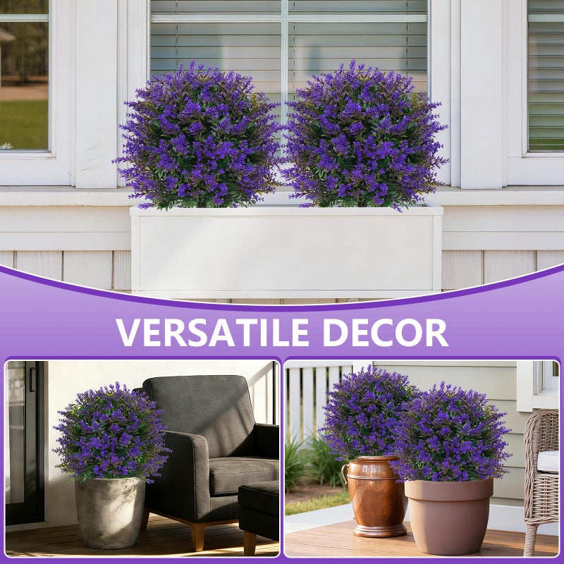 Grooy Artificial Lavender Topiary Ball for Outdoors, Set of 2 Boxwood Plant Tree with Spike, Fake Shrubs UV Resistant Faux Plants for Indoor Outdoor Decor - Image 4