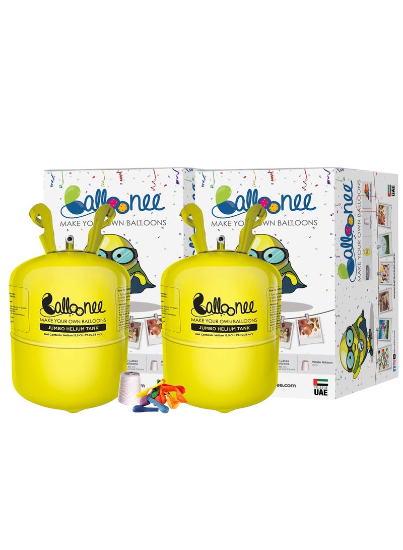 Balloonee Jumbo Disposable Helium Party Kit - Pack of 2, Helium Tank for Balloons At Home  - Image 1