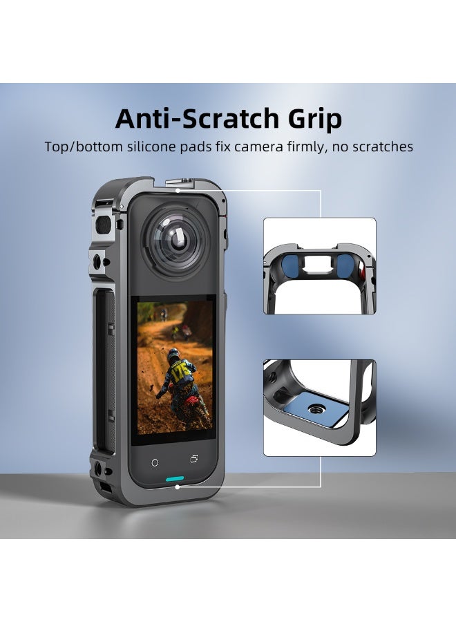 Camera Expansion Cage+Silicon Lens Protector for Insta360 X5, with 1/4 Threaded Hole Dual Cold Shoe Mount,  Expansion Adapter Accessories for Insta 360 X5 - Image 5