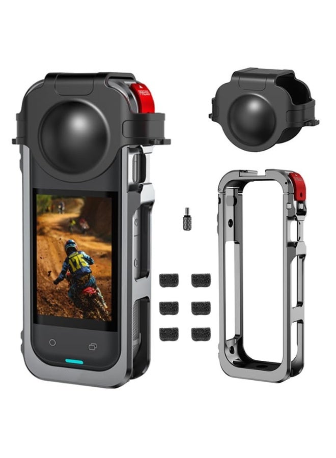 Camera Expansion Cage+Silicon Lens Protector for Insta360 X5, with 1/4 Threaded Hole Dual Cold Shoe Mount,  Expansion Adapter Accessories for Insta 360 X5 - Image 1