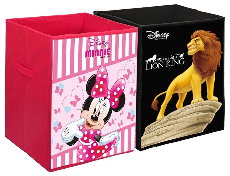 Kuber Industries Disney Lion King & Minnie Print Non Woven Fabric Foldable Laundry Basket, Toy Storage Basket, Cloth Storage Basket with Handles (Set of 2, Black & Pink)-KUBMART10392 - Image 1