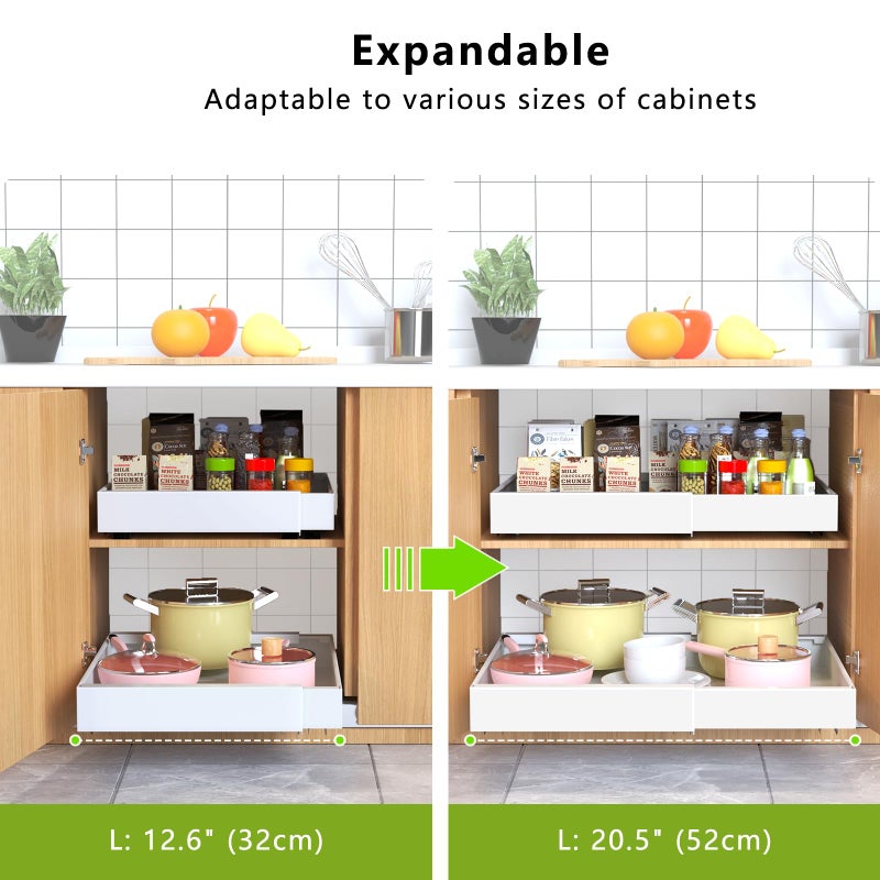 Mlinavn 2 Pack Pull Out Cabinet Organizer 21" Deep Expandable Slide Out Drawer Organizers,No Drill Pull Out Drawers Adhesive with Nano Compatible Framed Cabinets Shelves For Kitchen Pantry Adjustable Width - Image 3