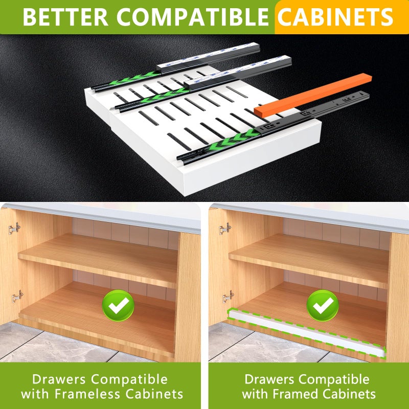 Mlinavn 2 Pack Pull Out Cabinet Organizer 21" Deep Expandable Slide Out Drawer Organizers,No Drill Pull Out Drawers Adhesive with Nano Compatible Framed Cabinets Shelves For Kitchen Pantry Adjustable Width - Image 2