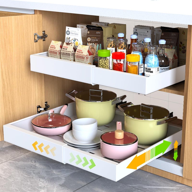 Mlinavn 2 Pack Pull Out Cabinet Organizer 21" Deep Expandable Slide Out Drawer Organizers,No Drill Pull Out Drawers Adhesive with Nano Compatible Framed Cabinets Shelves For Kitchen Pantry Adjustable Width - Image 1