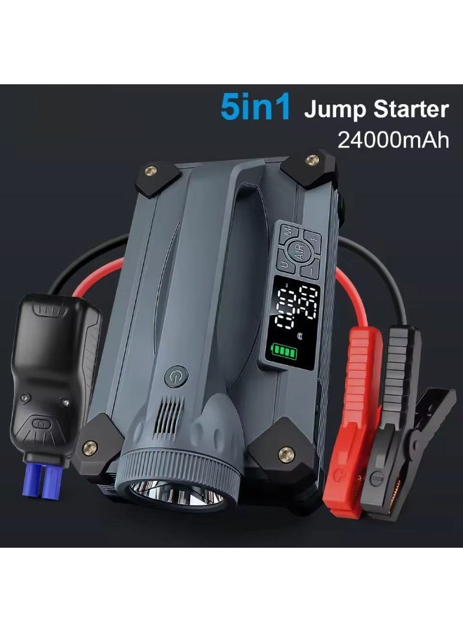بلو فاير M6 جهاز تشغيل السيارة الطارئ 6000A ببطارية 24000mAh مع مضخة هواء وضوء LED | شاحن طوارئ للسيارات 12 فولت، مضخة إطارات 150PSI، بنك طاقة PD سريع 65 واط، شاشة رقمية، مثالي للتخييم والسفر – أسود - Image 3