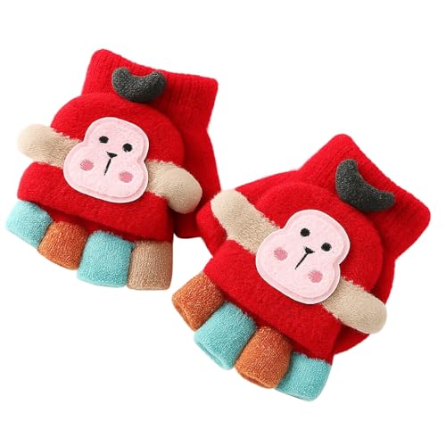 SOLDTRUE Baby Wool Soft Gloves|Cute Cartoon Design 2-in-1 Convertible Full & Half Finger Knitted Mittens|Warm, Windproof & Winter Gloves for Kids 3-8 Years, Ideal Gift for Christmas & Birthday (Red) - Image 5