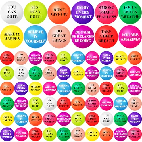 Oleitodh 60 Pieces Motivational Stress Balls 25 Inch Inspirational Stress Relief Ball Bulk Hand Exercise Balls Encouraging Colorful Foam Balls Anxiety Small Balls with Quotes for Kids Adults Teens 12 Styles - Image 1