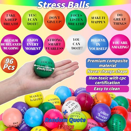 Oleitodh 60 Pieces Motivational Stress Balls 25 Inch Inspirational Stress Relief Ball Bulk Hand Exercise Balls Encouraging Colorful Foam Balls Anxiety Small Balls with Quotes for Kids Adults Teens 12 Styles - Image 5