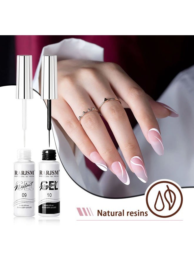 RARJSM Nail Art Gel,Liner Gel Polish,Black White Nail Design Polish Painted Gel Nail Polish Set 2Pcs Soak off Curing Requires 8ml Build in Thin Brush for Home Salon Diy Nail French Manicure Painting - Image 4