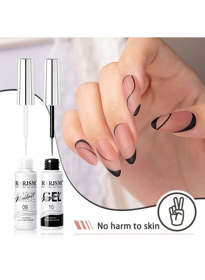 RARJSM Nail Art Gel,Liner Gel Polish,Black White Nail Design Polish Painted Gel Nail Polish Set 2Pcs Soak off Curing Requires 8ml Build in Thin Brush for Home Salon Diy Nail French Manicure Painting - Image 5