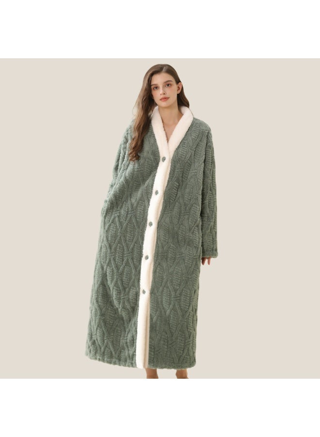 إسكدنيا جنس واحد الشتاء طويل سميكة زر فستان ليلي جاكارد مخملية رداء حمام بيجاما الغبار الأخضر - Image 1