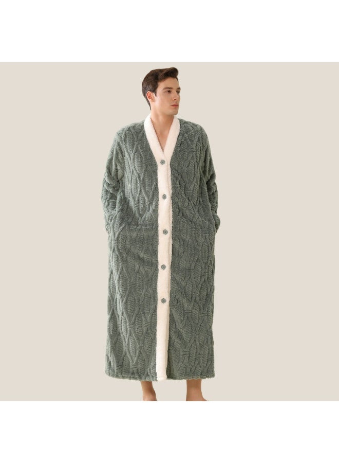 إسكدنيا جنس واحد الشتاء طويل سميكة زر فستان ليلي جاكارد مخملية رداء حمام بيجاما الغبار الأخضر - Image 2