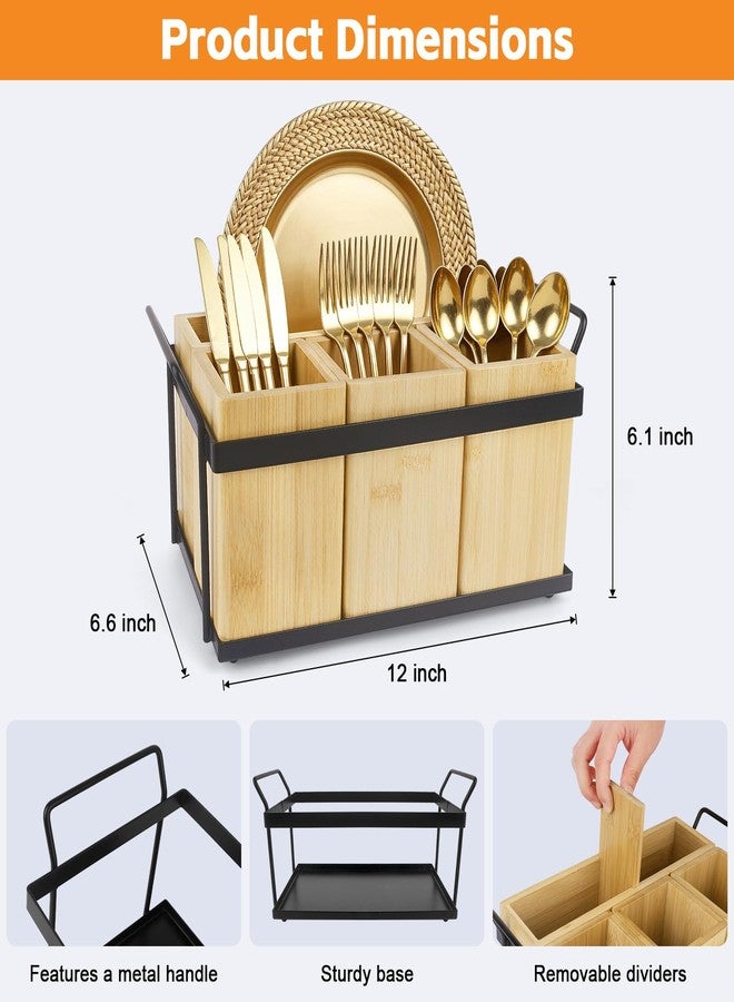 MECHEER Kitchen Silverware Caddy Utensil Holder for Party Paper Plate Holders Flatware Cutlery Organizer Wood Utensil Holder with Removable Dividers for Forks Plates Spoons - Image 3