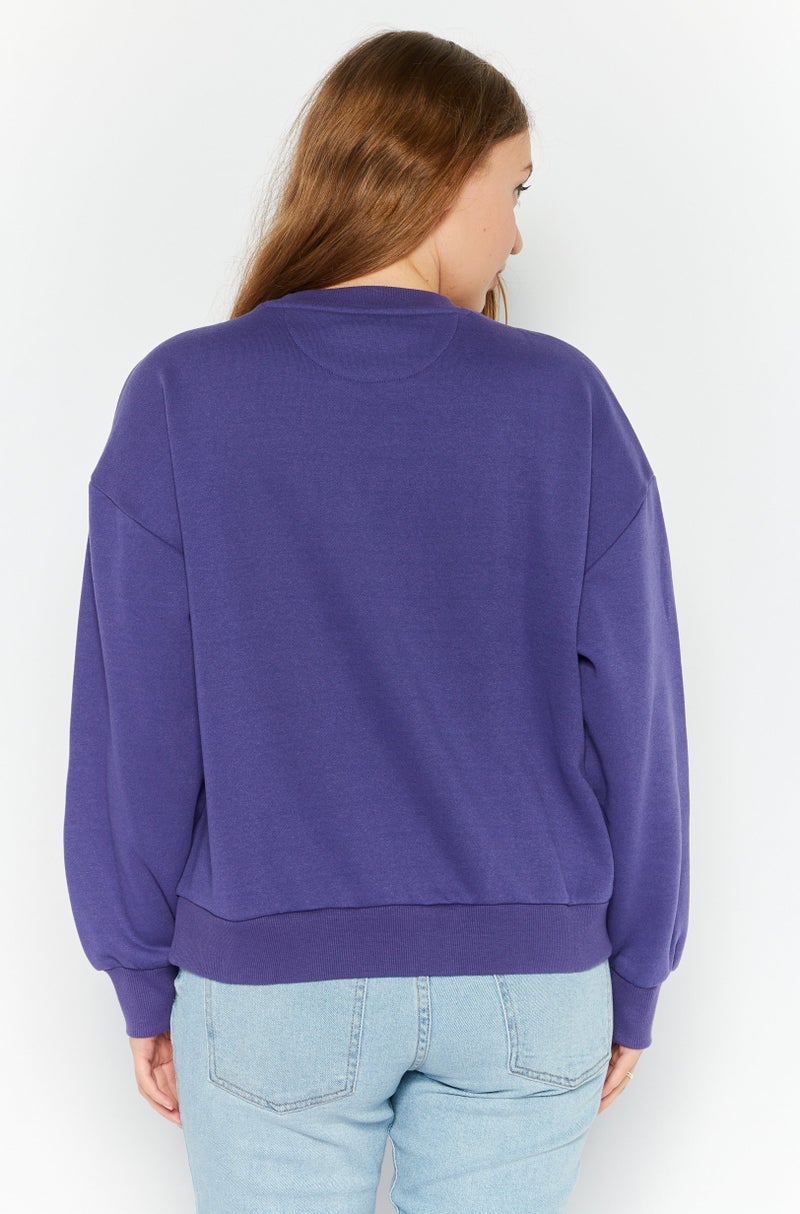 MODE Women Crew Neck Embroidered Logo Sweatshirt, Purple - Image 4