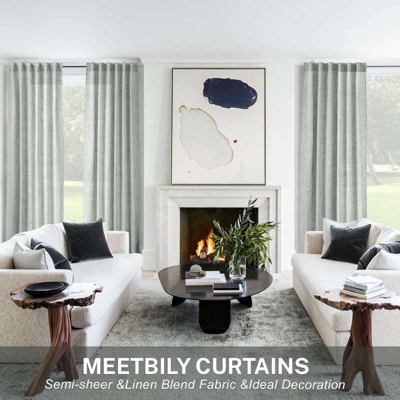 MEETBILY 108 Inches Long Greyish Green Linen Textured Semi Sheer Curtains 2 Panels Set  Neutral Back Tab Drapes for Large Window  Airy and Breathable Curtains for Dining Living Room/French Door - Image 4