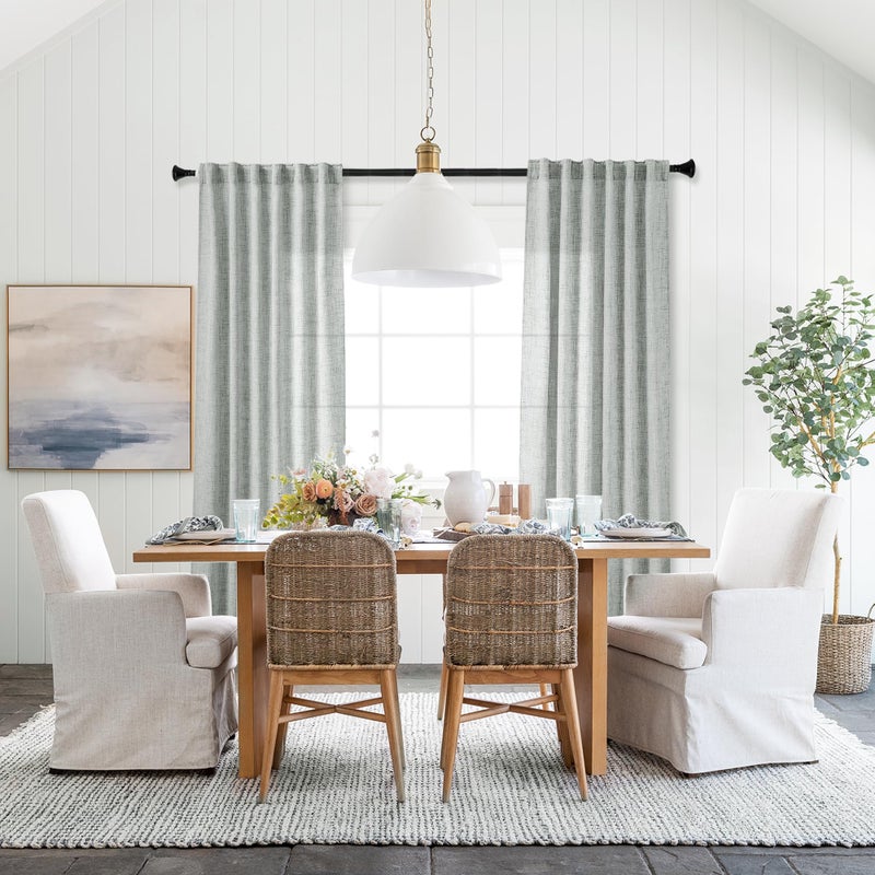 MEETBILY 108 Inches Long Greyish Green Linen Textured Semi Sheer Curtains 2 Panels Set  Neutral Back Tab Drapes for Large Window  Airy and Breathable Curtains for Dining Living Room/French Door - Image 5