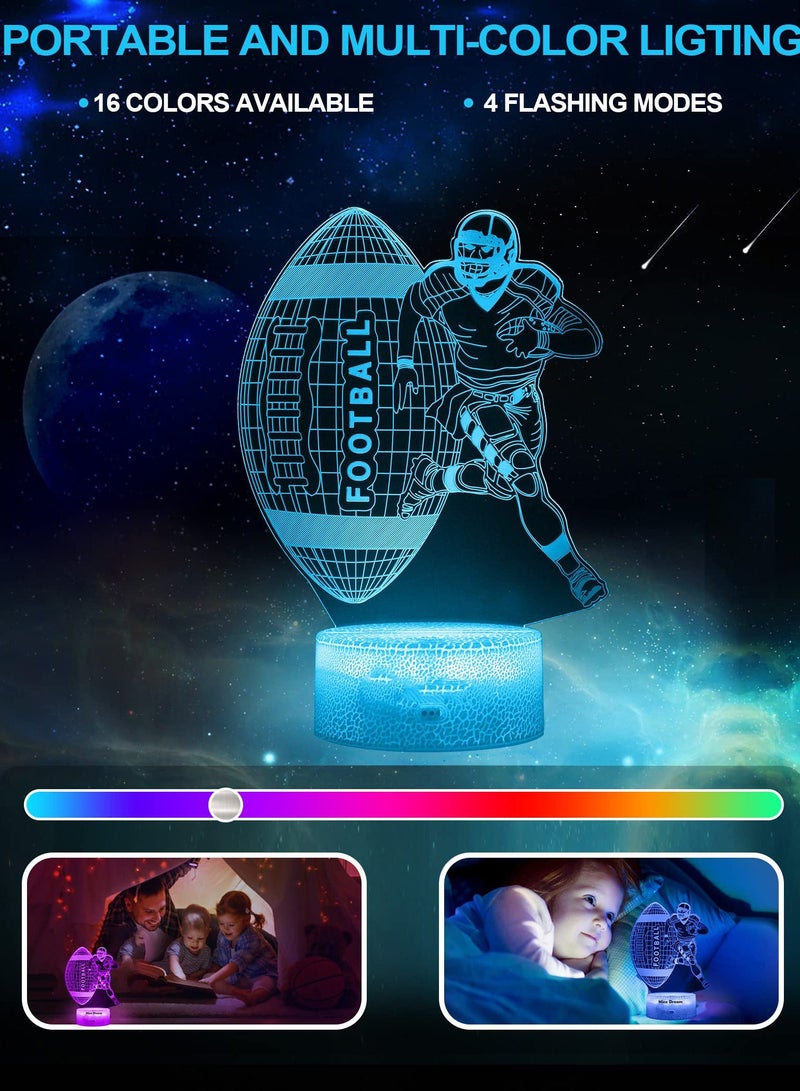 NIBEMINENT Football 3D Illusion Lamp, Gifts for Boys Girls, Night Light with 16 Colors Change Remote Control Decorative Desk Lamp Creative Birthday Gift Sports Fans Toys - Image 5
