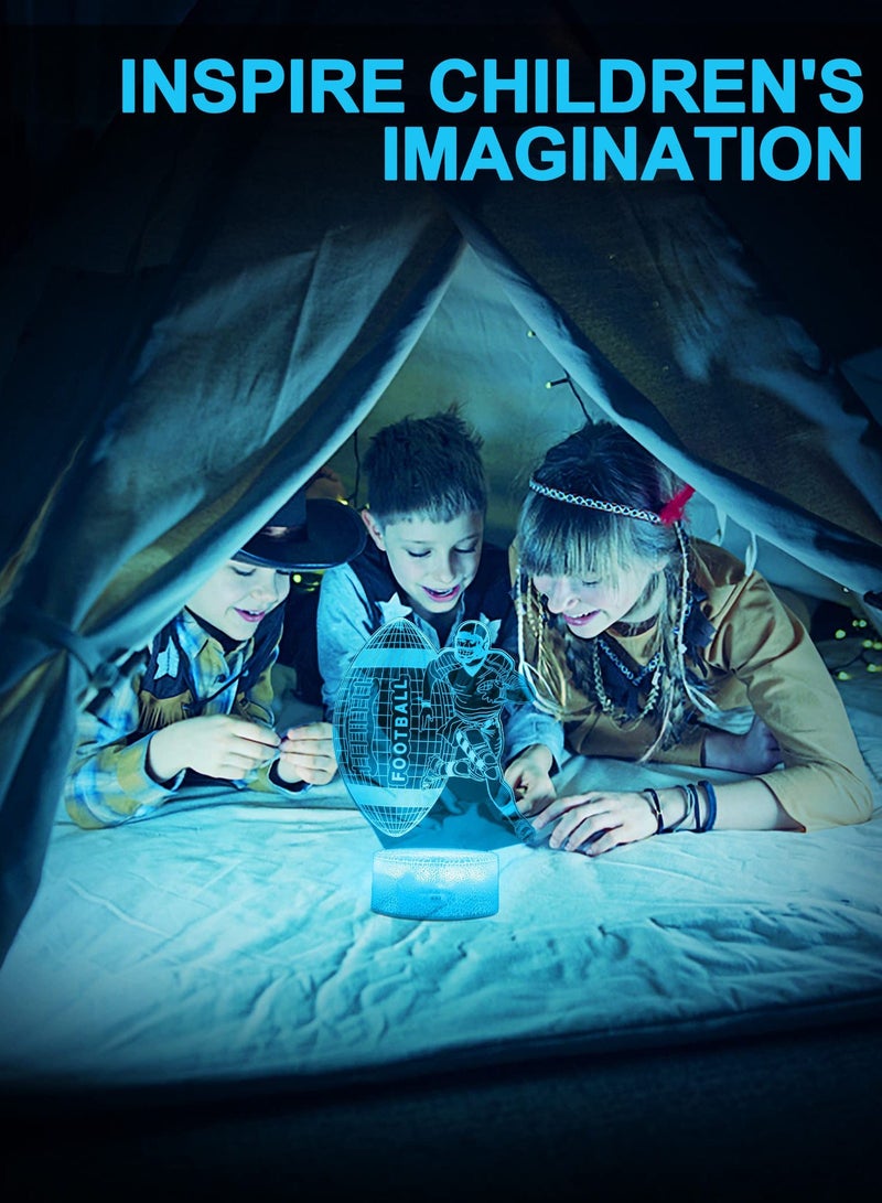 NIBEMINENT Football 3D Illusion Lamp, Gifts for Boys Girls, Night Light with 16 Colors Change Remote Control Decorative Desk Lamp Creative Birthday Gift Sports Fans Toys - Image 3