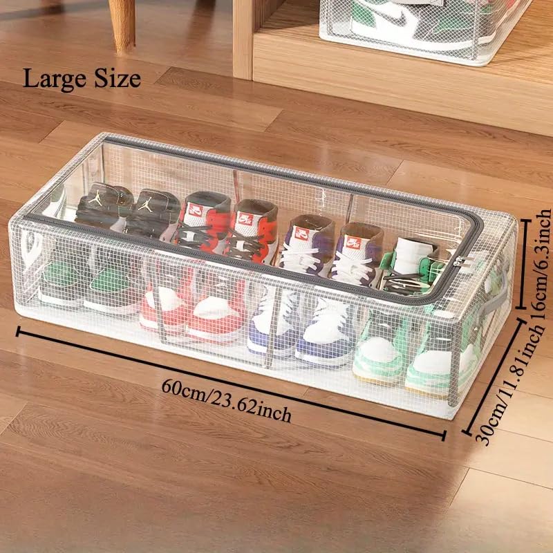 Calyrex Transparent Shoe Storage Box Underbed Storage Boxes with Lid Foldable Stackable Shoe Container for Hallway Living Room Bedroom Office - Image 3