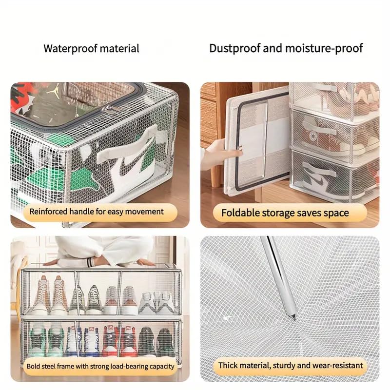Calyrex Transparent Shoe Storage Box Underbed Storage Boxes with Lid Foldable Stackable Shoe Container for Hallway Living Room Bedroom Office - Image 5