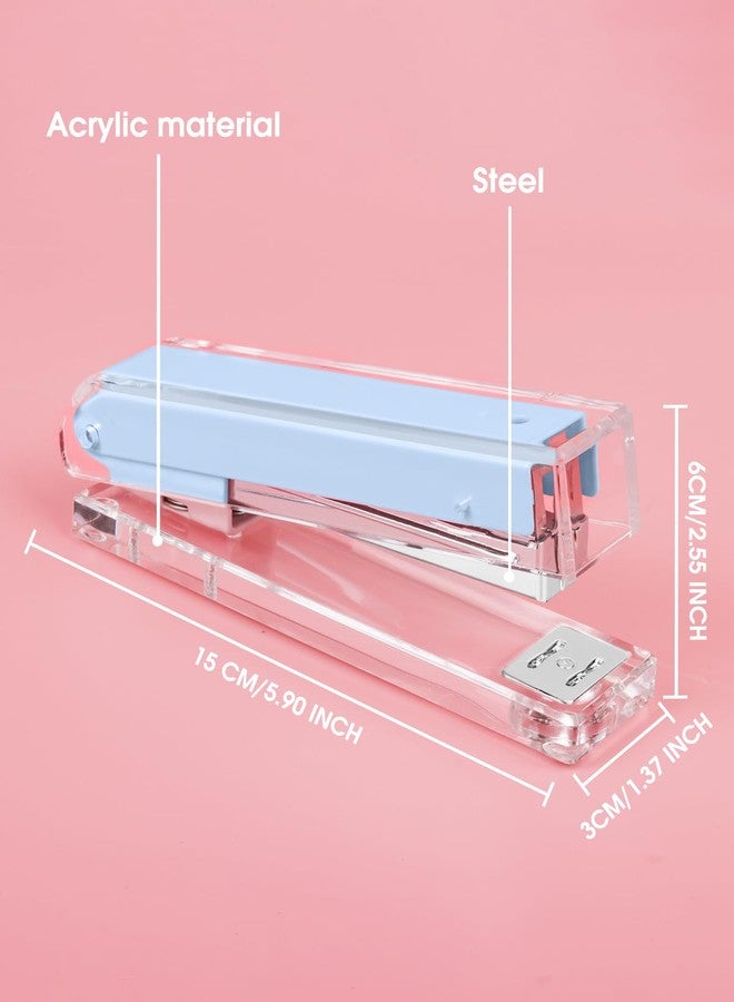 Honagu Clear Acrylic Stapler, Modern Desk Accessories for Home, Office, or School, Desktop Stationery Gift for Students Teachers,1st Day of School Gifts（Macaron Blue） - Image 2